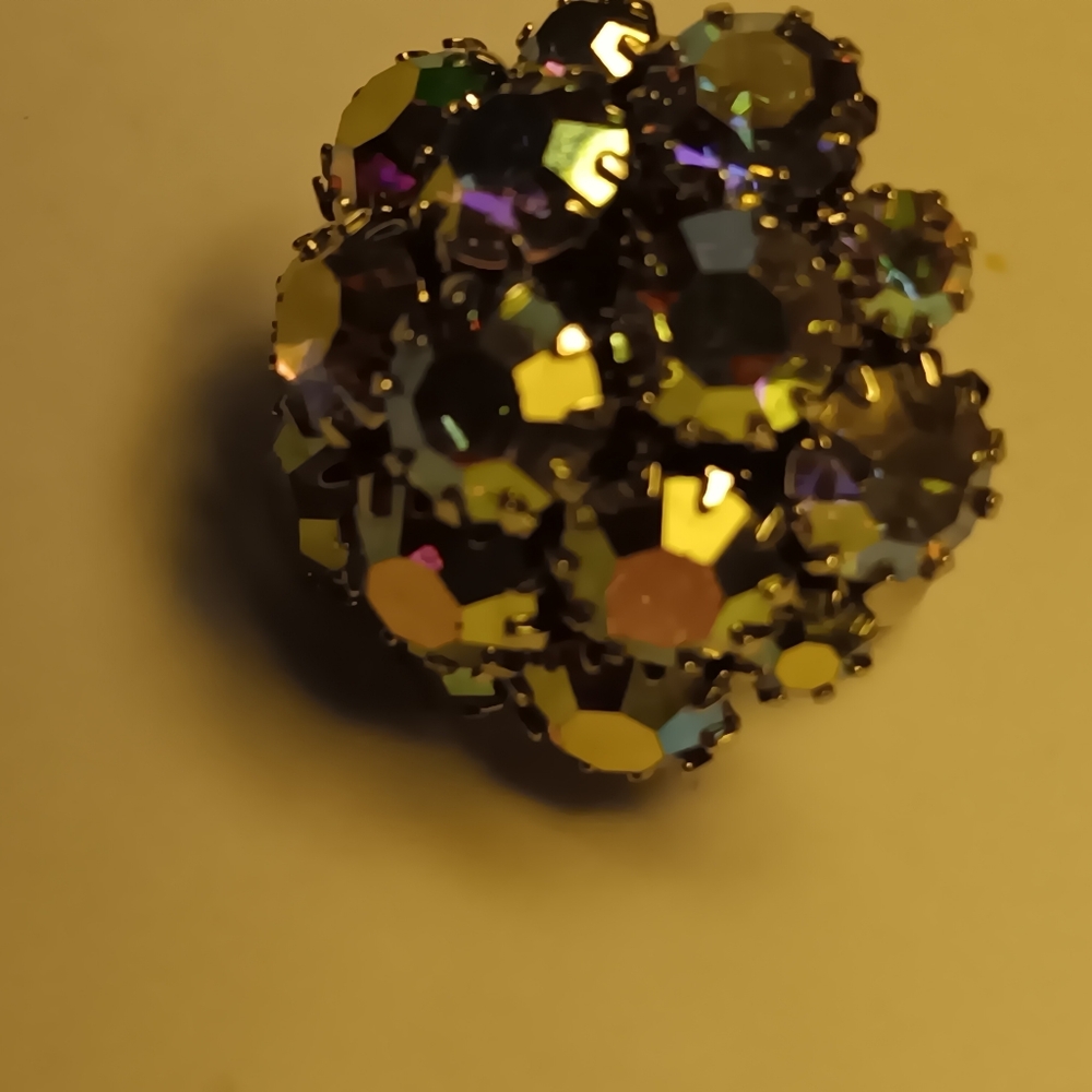 GORGEOUS VINTAGE AB RHINESTONE ADJUSTABLE RING EC - Picture 7 of 12